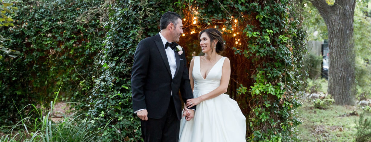 Groom and bride at Spinelli's Wedding Venue.